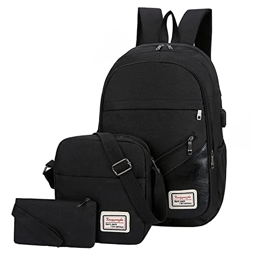 Sac à dos d'école secondaire noir ensemble 3 pièces avec sacoche et trousse assorties