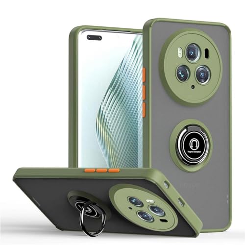 Cover per Honor Magic 6 PRO Glassato Traslucido Dura PC Protettiva Custodia Bumper Antiurto AntiGraffio Case con 360° Anello Supporto Army silicone verde tpu