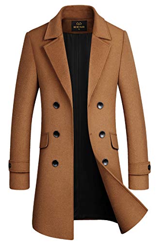 Men's Stylish Wool Blend Double Breasted Long Pea Coat