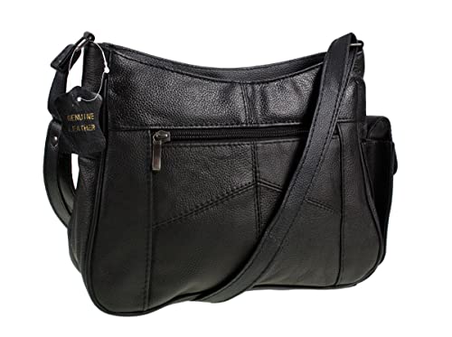 Medium Sized Soft Nappa Black Leather Bag Handbag with long strap - Can be worn across the body - Image 3