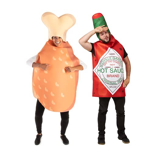 Hot Chicken Halloween Couples Costume - Funny Food Chicken and Hot Sauce Outfit