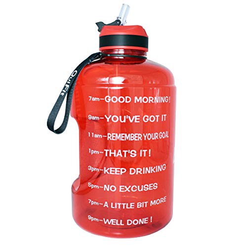 QuiFit Gallon/128 oz Water Bottle with Straw and Motivational Time Marker BPA Free