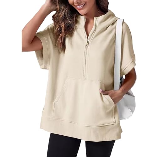 Sweat demi-zippé pour masquer les imperfections avec sa coupe oversize abricot