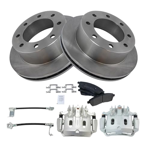 Image of TRQ Rear Brake Pad & Rotor Kit Semi-Metallic Driver & Passenger Side Compatible with 2000-2005 Ford Excursion 2001 F-250 Super Duty 2000-2001 F-350 Super Duty