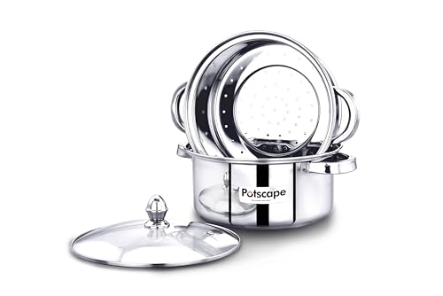 Image of Cruise Stainless Steel 2-Tier Double Decker Steamer 24cm - 5L | Momos & Modak Maker | Dhokla, Puttu, Idli Steamer | Gas & Induction Compatible | Dishwasher Safe | 2-Year Warranty