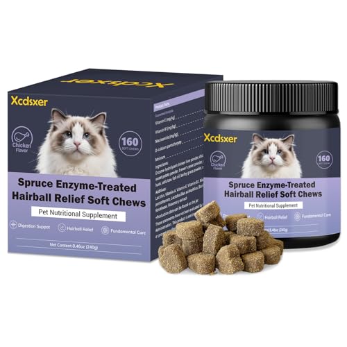 Xcdsxer Hairball Control Soft Chews for Cats, Chicken Flavor - Reduces Hairballs & Shedding, Supports Skin & Coat Health, with Apple Pomace & Psyllium Husk, for All Ages​