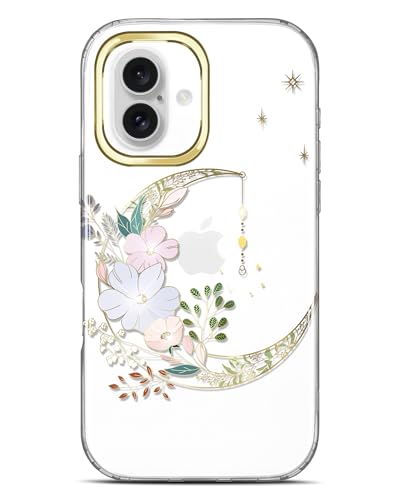 Coque iPhone 16 antichoc fine et résistante aux chutes motif fleurs pailletées