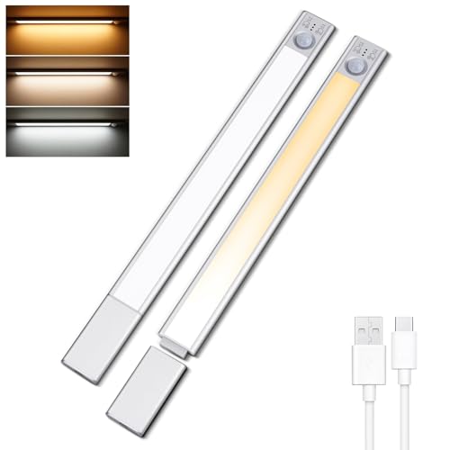 DUSKTEC Under Cabinet Lighting, 2 Pack LED Motion Sensor Lights with Detachable Battery, 3 Color...