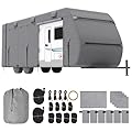 VEVOR Travel Trailer Cover, 24-27 ft RV Cover, 4-Layer Non-Woven Fabric Camper Cover, Waterproof, Windproof and Rip-Stop Class A RV Cover, with Storage Bag, Repair Patches, Straps and Tire Covers