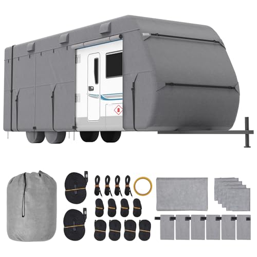 VEVOR Travel Trailer Cover, 30-33 ft RV Cover, 4-Layer Non-Woven Fabric Camper Cover, Waterproof, Windproof and Rip-Stop Class A RV Cover, with Storage Bag, Repair Patches, Straps and Tire Covers by VEVOR - Used condition - CA$143.06