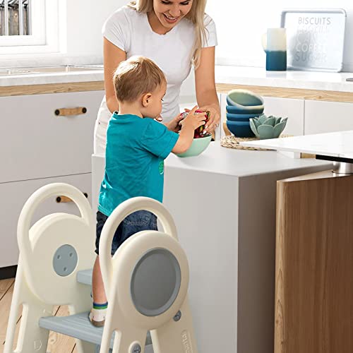 Benarita Step Stool For Toddler 3 Step Stool, Kids Foldable Step Stool For Bathroom Sink, Kitchen Counter Standing Tower, Step Ladder With Handles And Non-Slip Pads For Toilet Potty Training,Blue #TOP4