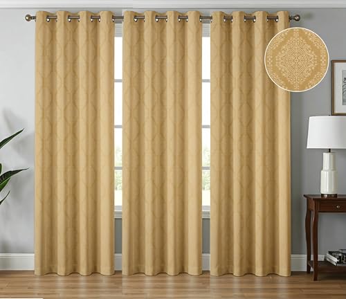 Image of Room Darkening Grommet Curtains 5 Feet Long Set of 3 pcs for Living Room | 70-75% Room Darkening Window Curtain Panel, Golden