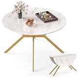 Giantex Folding Dining Table for 4-6 People, 47' Round Drop Leaf Table with Metal Frame, Mid-Century Modern Expandable Kitchen Tables for Small Spaces Dinette Living Room Restaurant (White)