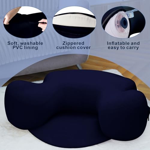 VCOLAN Inflatable Large Meditation Cushion for Zafu Yoga - Large Floor Seating Adults, Washable Cover, Living Room Balcony Office (Blue)