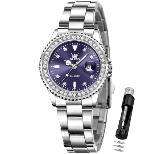 Image of OLEVS Ladies Watch Diamond Dress Analog Female Watches Stainless Steel Two Tone Waterproof Luminous Day Date for Womens Wrist Watch Gift