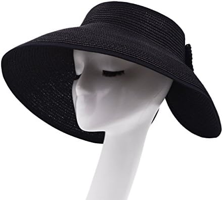 VEGALI Fashion Foldable Bowknot Straw Hat Cap Wide Brim Beach Sun Visor for Women Girls (Black) Apparel