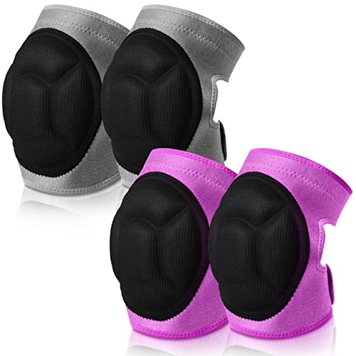 Berlune 2 Pairs Knee Pads for Gardening Cleaning Knee Pads for Men Construction Work Kneepads with Thick Foam, Anti Slip Collision Avoidance Kneepads for Garden Construction Flooring(Gray, Pink) by Berlune - Used condition - US$22.76