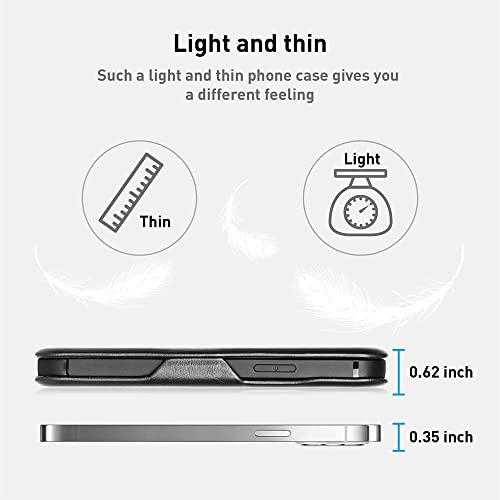 Image of PULOKA for iPhone 14 Pro - Sleek Flip Case - Premium Vegan Leather Phone Cover with Card Slot - Slim, Durable, Privacy Protection - Kickstand Function - Elegant Flip Wallet Cases for Apple - Black