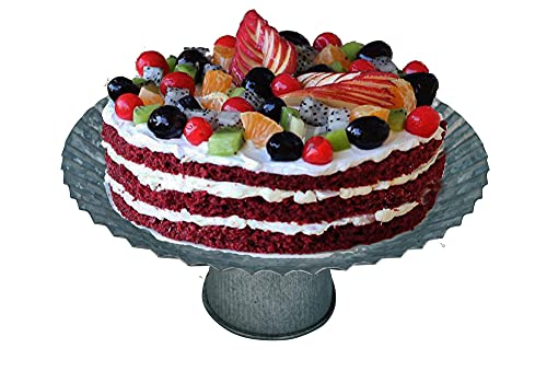 Deconoor Galvanized Cake And Cupcake Stand, Decorative Serving Platter, Dessert Holder For Weddings, Baby Showers, Birthday Parties, Anniversaries, Halloween, Round-Flower Shape, 13" Diameter, Silver #TOP2