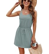 Bluetime Women Hollow Out Swimsuit Coverups Spaghetti Strap Boho Summer Dresses Casual Scoop Neck...