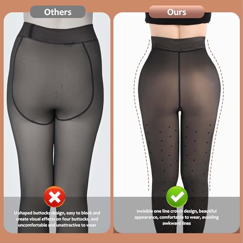 Image of UISLII Fleece Lined Tights Women, Warm Pantyhose leggings Women,Fake Translucent Thermal Skin Colored Tights for Winter