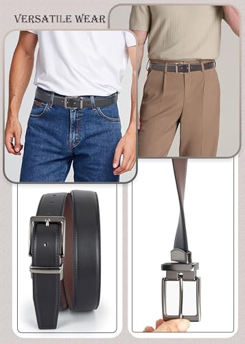 Reversible Belt for Men Black Brown PU Leather Belt with Alloy Pin Buckle, Mens Dress Belt for Work Casual, 1.3" Wide4