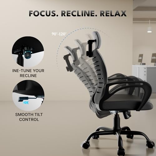 Image of beAAtho Verona Mesh High Back Ergonomic Home Office Chair | 3-Years Limited Warranty by beAAtho, Tilting & Height Adjustable Mechanism, Heavy Duty Metal Base | Ideal for Office Work & Study (Grey)