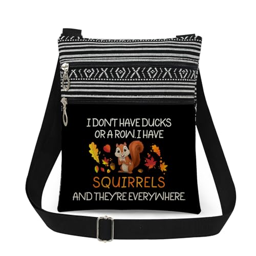 XiaoGalaee Playful Squirrel with Leaves Print Crossbody Bag