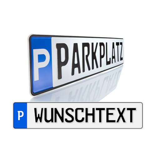 Parkplatzschild mit Wunschprägung | 520 x 114 | Individueller Wunschtext | Parkplatz-Kennzeichen mit bis zu 9 Stellen | Sparschild