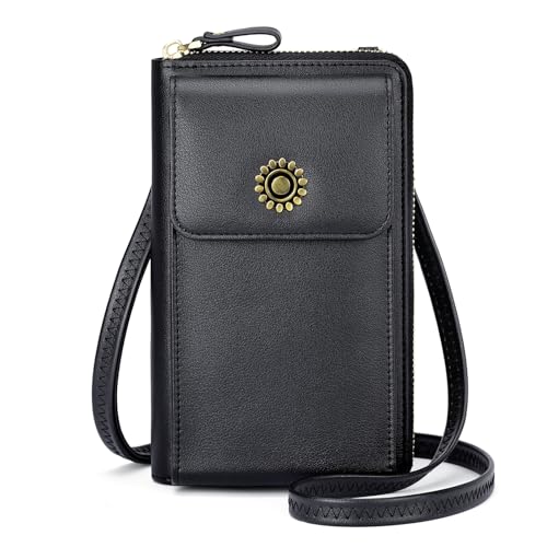 Image of RONSIN Small Crossbody Bags for Women, RFID Blocking Cell Phone Purse Vegan Leather Phone Bag Wallet Purses Travel Black