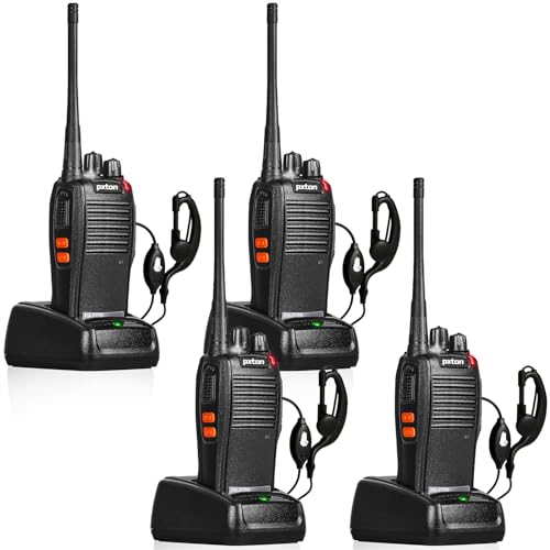 pxton 777S walkie talkies Long Range for Adults Rechargeable with Earpieces and Li-ion Battery,Two Way radios has VOX/TOT/Emergency Alarm/Battery Low Alert/Flashlight/Scan Function(4 Pack)