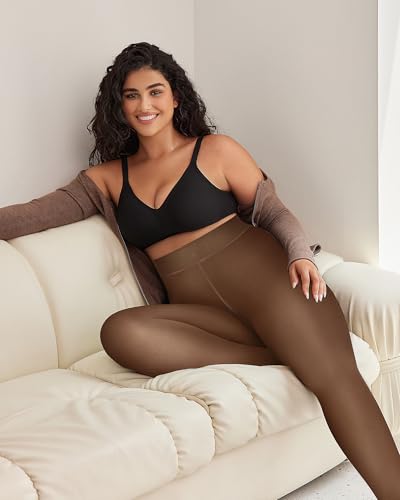 Image of OEAK Womens Fleece Lined Tights Sheer Fake Translucent Pantyhose Thermal Tights High Waisted Footed Leggings