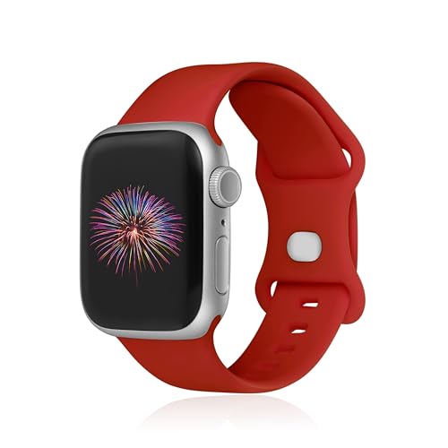 GINNARY Sport Bands Compatible with Apple Watch Band 38mm/40mm/41mm/42mm/44mm/45mm/49mm Women Men Soft Silicone Strap Compatible with iWatch Ultra2/Ultra Series10/9/8/7/6/5/4/3/2/1/SE Red