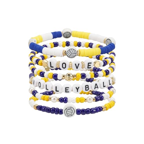 Image of Football Baseball Soccer Beaded Bracelets for Women Stackable Game Day Sports Theme Bracelet