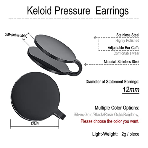 FLYUN 12MM Pressure Earrings for Keloids, Keloid Earrings Pressure Clip, Compression Earrings for Keloids, Clip On Earring, Ear Cuff, Stainless Steel Non-pierced Earrings
