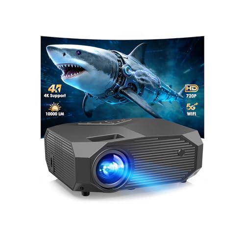 Image of Projector with WiFi and Bluetooth, Native 1080P Outdoor Portable Movie Projector, 50%-100% Zoom, 400" Display, 4K Projector Compatible with HDMI/USB/PC/TV/PS5/DVD/Android/iOS(Dark Gray)
