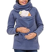 amropi Tragejacke für Mama und Baby 3 in 1 Damen Langarm Kapuze Känguru Umstandsjacke Warm Tragepullover mit Babyeinsatz Blau,L