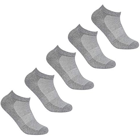 Ladies 5 Pairs Trainer Liner Socks Plain Ankle Gym Everyday Cotton Rich 4-8 Grey Cover