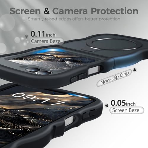 Image of Cute Wavy Magnetic Stand Case for Galaxy Z Flip 6 /5 Fit for MagSafe, Black