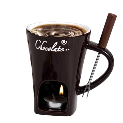 Taza de fusión de chocolate, juego de fondue de vela de té, taza de fondue de cerámica, taza de fusión de chocolate, calentador de mantequilla con tenedor para caramelo y queso