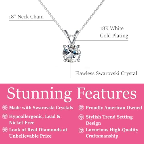 Cate & Chloe Faye 18k White Gold-Plated Solitaire Pendant Necklace with Round Cut Simulated Diamond Crystals, Hypoallergenic Jewelry for Women, Gift for Her on Christmas, Birthday, Anniversary — view 2