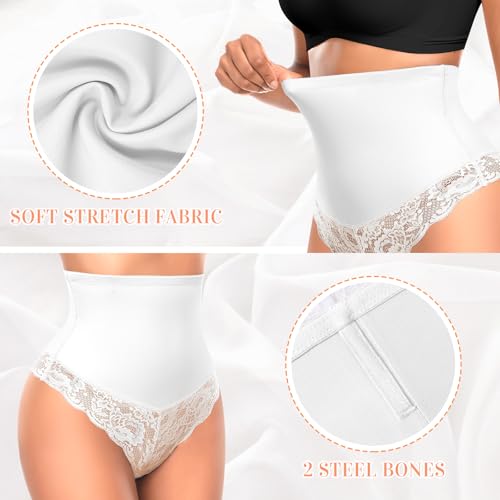 Image of Werena Tummy Control Thong Shapewear for Women Mid High Waisted Body Shaper Underwear Lace Shaping Thong Girdle Panties