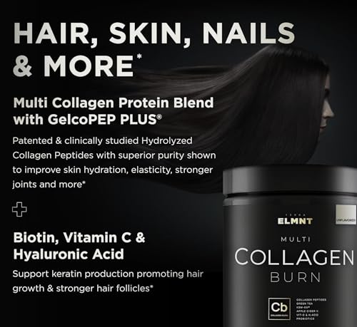 ELMNT Super Collagen Powder for Women Weight Loss + Beauty w. Probiotics, Hyaluronic Acid, ACV, KSM-66, Biotin - Premium Multi Collagen Peptides Protein Supplement Colageno for Women (Unflavored)