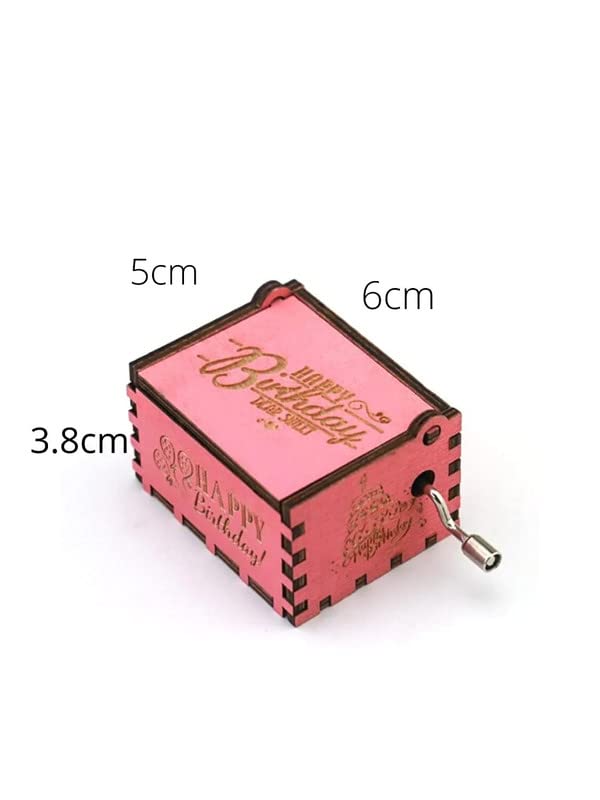 Image of Eitheo Wooden Antique Carved Hand Crank Happy Birthday-Pink Music Box | Birthday Gift for Girls Boys | Wooden Classic Theme Musical Toys Engraved Hand Cranked Occasion Gift
