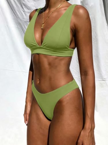 Image of Bathing Suits for Women Deep V Neck Sexy Two Piece Bikini Sets for Women Thong Halter Cheeky Swimsuit
