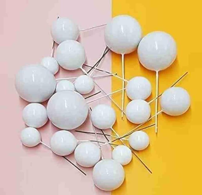 Image of Homebakers Mart Faux Balls Topper For Cake Decoration | Pack Of 20pcs | White | 4 sizes 2, 2.5, 3, 4 cm 5PC Each (WHITE)