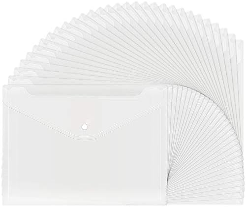 EOOUT 30pcs Plastic Envelopes, Clear Reusable Poly Envelope Waterproof File Folder with Snap Button, US Letter, A4 Size, for School Office Supplies