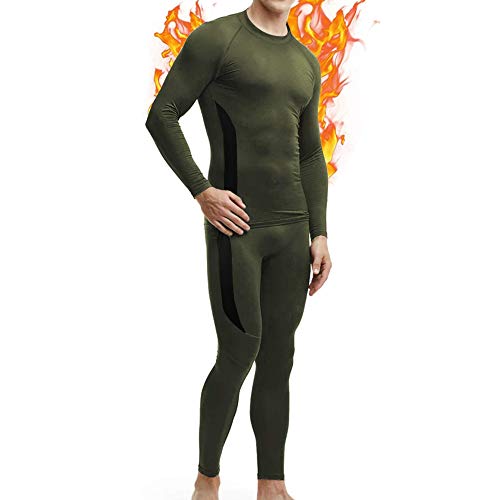 RIOJOY Men's Thermal Underwear Set Fleece Lined Base Layer Long Johns Cold Weather Mens Shirts, 01# B-Green Large