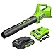 Price comparison product image Greenworks G24ABIIK2 Cordless Axial Leaf Blower, 145km/h, 9.08m³/min 24V Battery & Charger, 3 Year Guarantee