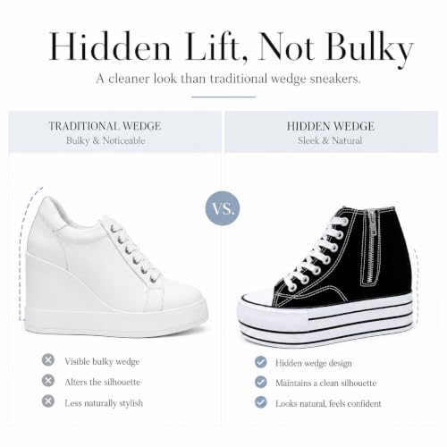 Image of REFRASE LIFE Womens Platform Sneakers with Wedge 3 Inches Height Boost Hidden Heel Shoes, Casual Height Increase Walking Fashion Shoes for Women and Girls